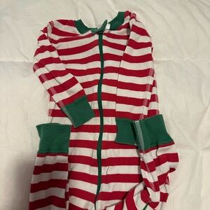 Hanna Andersson Red & White Striped Holiday One-Piece Pajamas with Green Trim